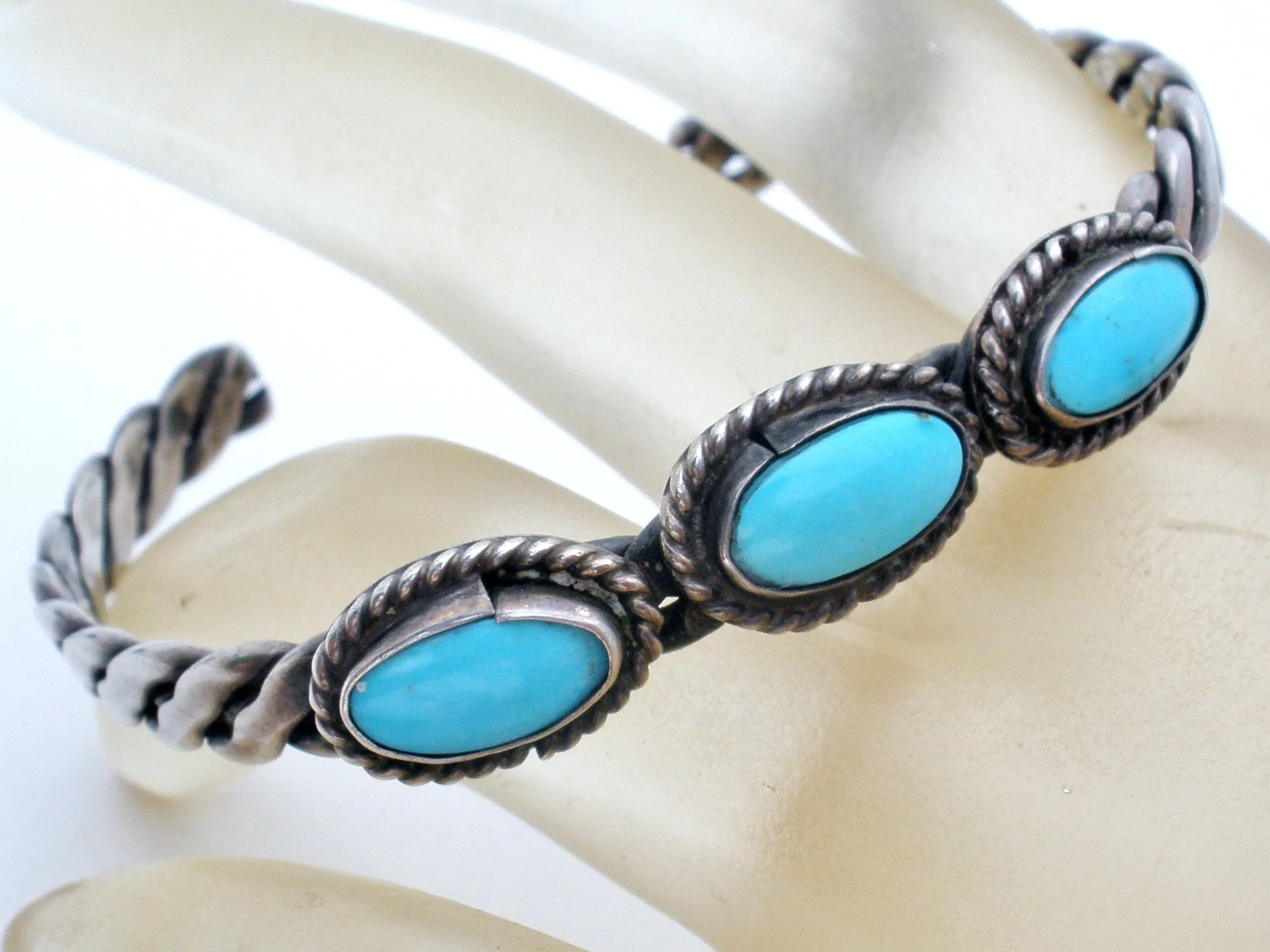 Sterling Silver Turquoise Cuff Bracelet Vintage Boho