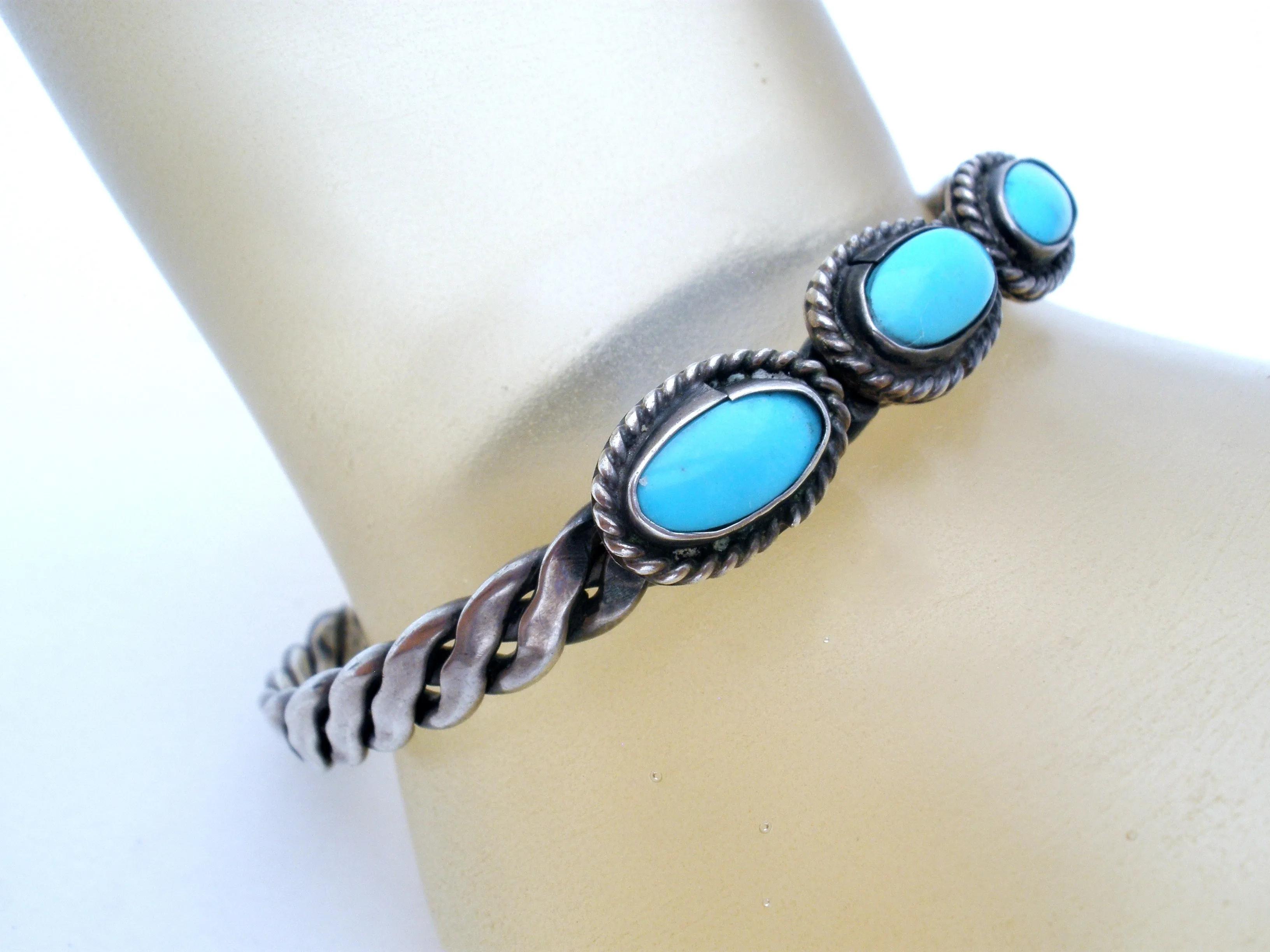 Sterling Silver Turquoise Cuff Bracelet Vintage Boho