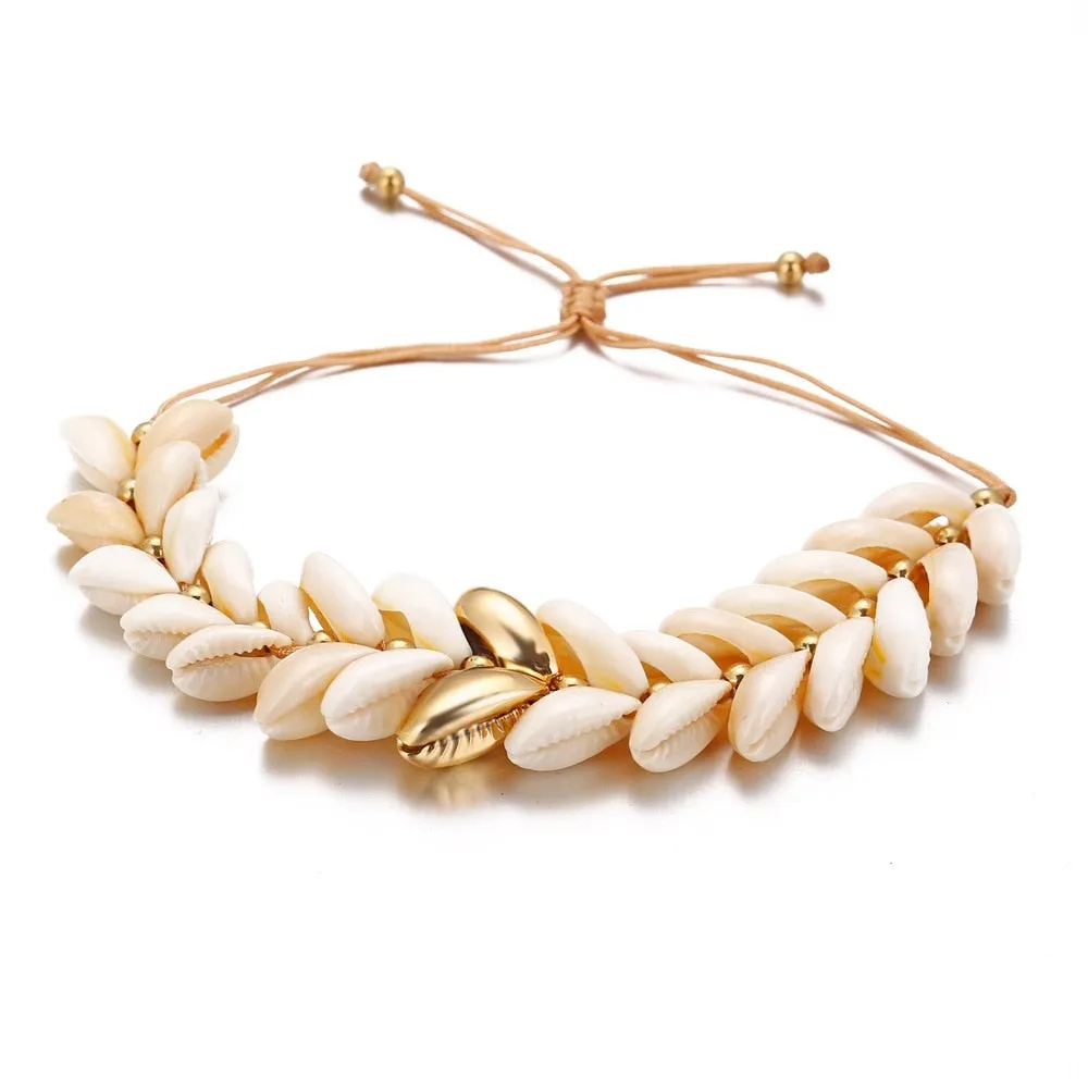 TAUAM Boho puka sea shell bracelet rope friendship bracelet summer gifts for women tibetan jewelry natural gold color statement