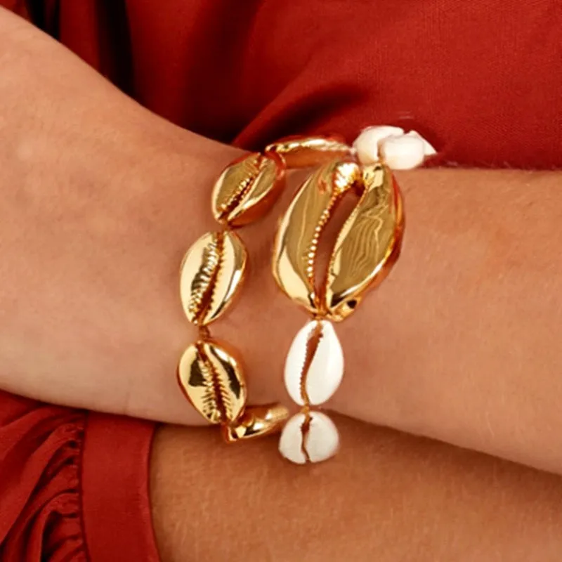 TAUAM Boho puka sea shell bracelet rope friendship bracelet summer gifts for women tibetan jewelry natural gold color statement