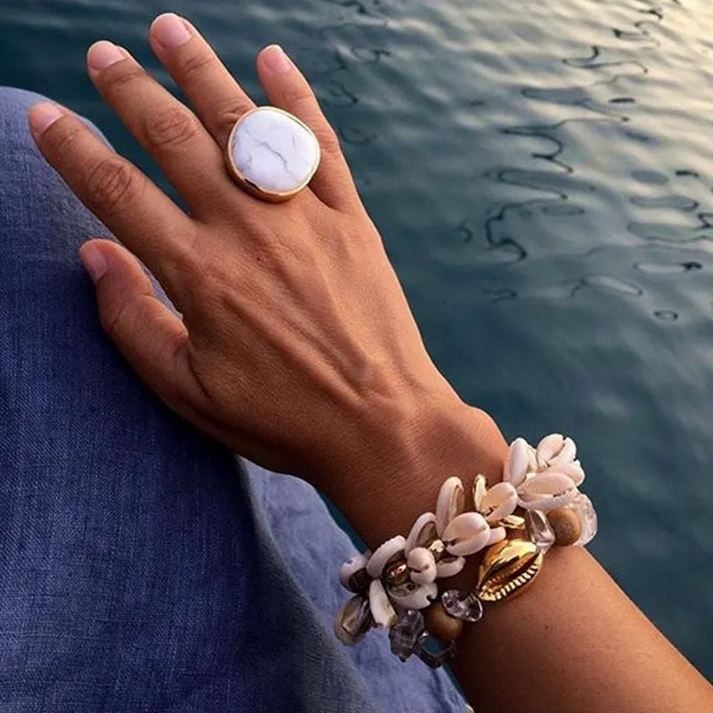 TAUAM Boho puka sea shell bracelet rope friendship bracelet summer gifts for women tibetan jewelry natural gold color statement