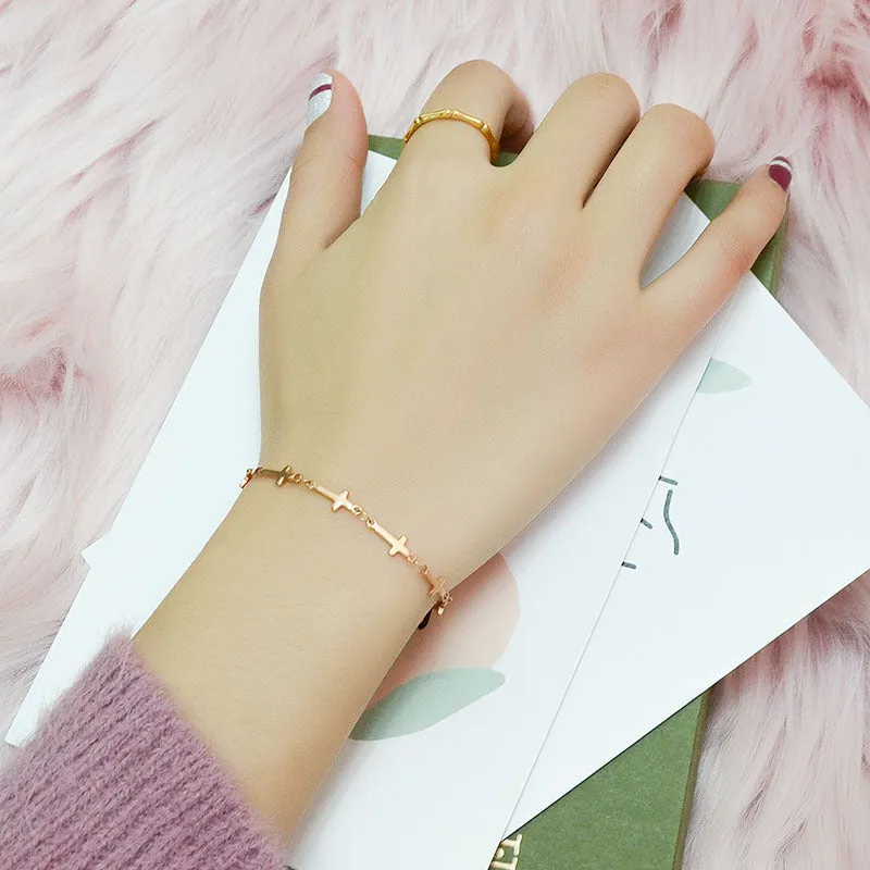 Three-layer real gold cross bracelet