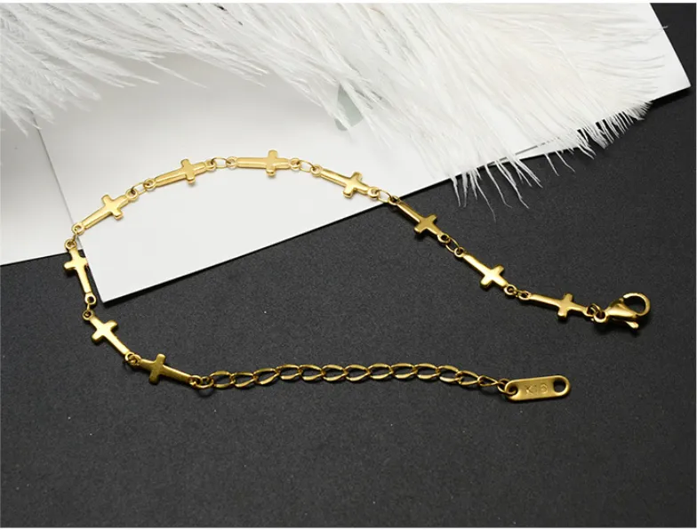 Three-layer real gold cross bracelet