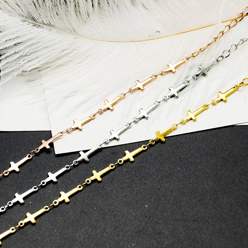 Three-layer real gold cross bracelet