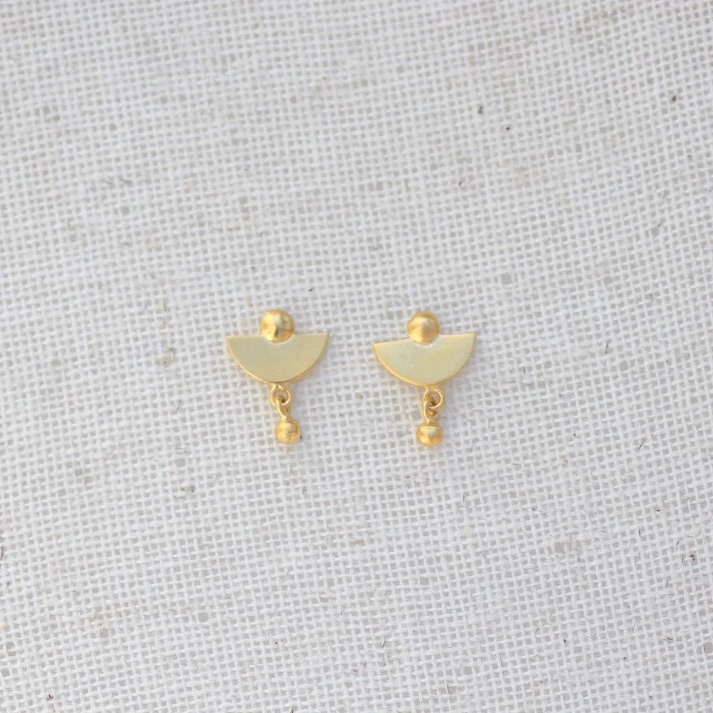 Tiny Lunar Studs with Ball Drop - Gold Plate