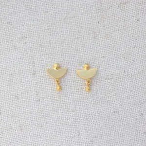 Tiny Lunar Studs with Ball Drop - Gold Plate