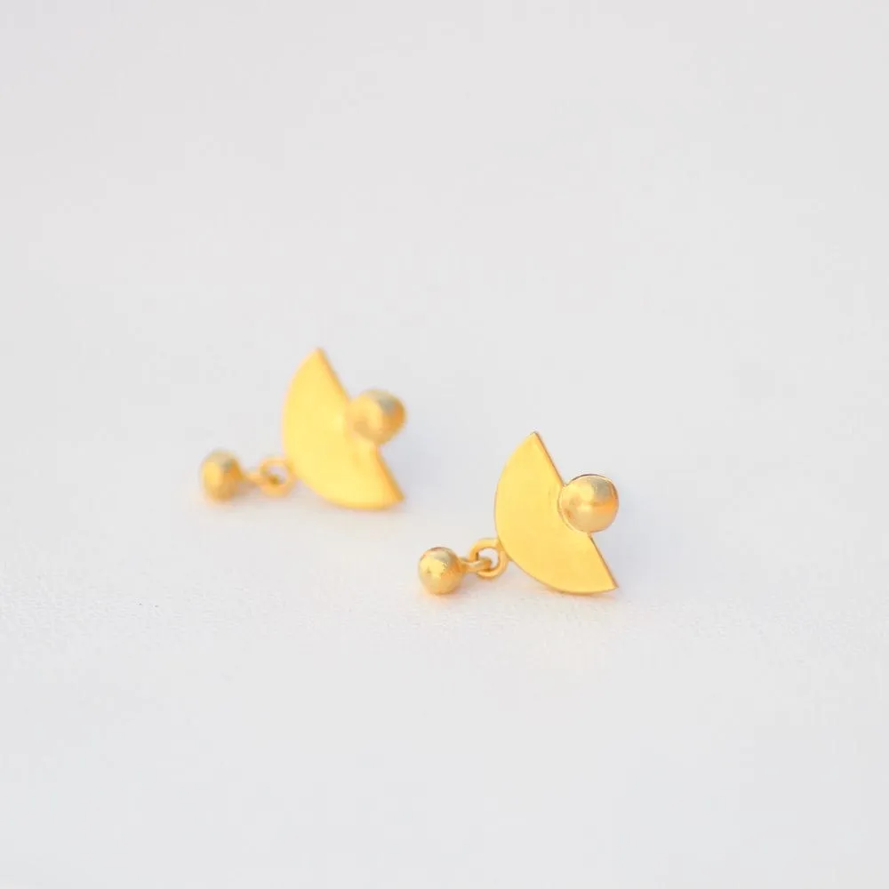 Tiny Lunar Studs with Ball Drop - Gold Plate