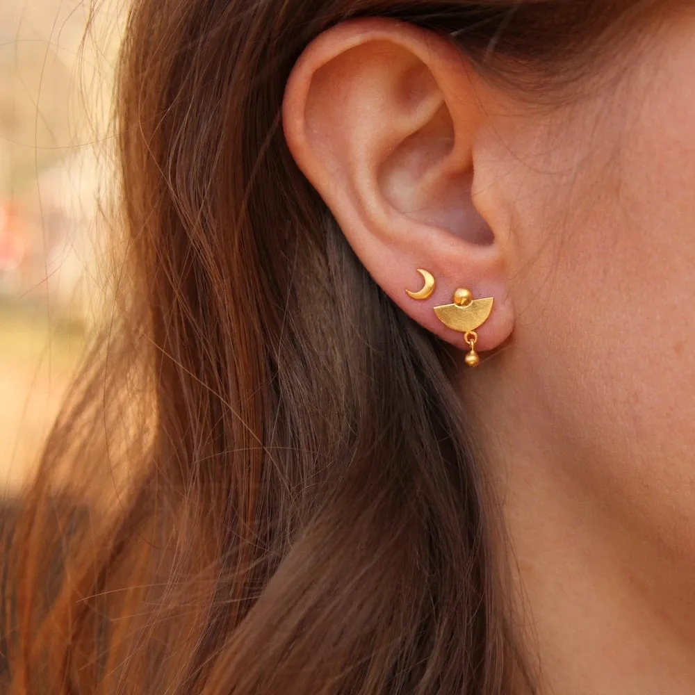 Tiny Lunar Studs with Ball Drop - Gold Plate