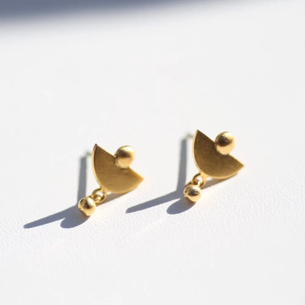 Tiny Lunar Studs with Ball Drop - Gold Plate