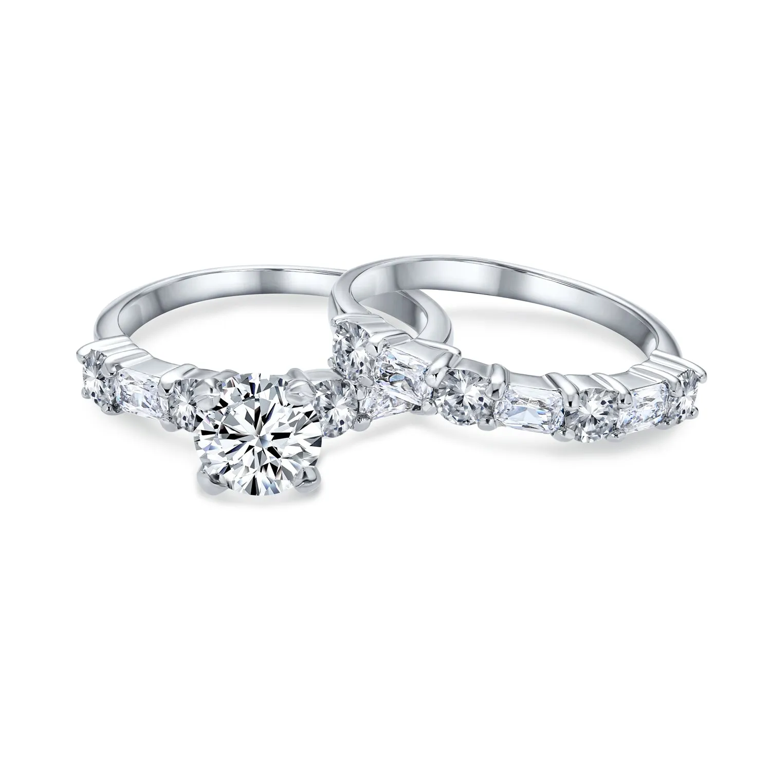 Traditional CZ Baguettes Cocktail Statement Ring with 2CT Solitaire Sterling Silver