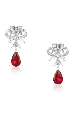 'Versailles' Silver Drop Earrings with Red Crystal