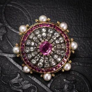 Victorian Burma Ruby Statement Ring Brooch Pendant