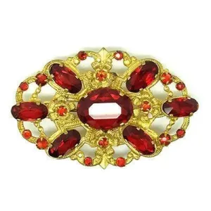 Vintage Bohemian 1930s Czech Ruby Glass Brooch