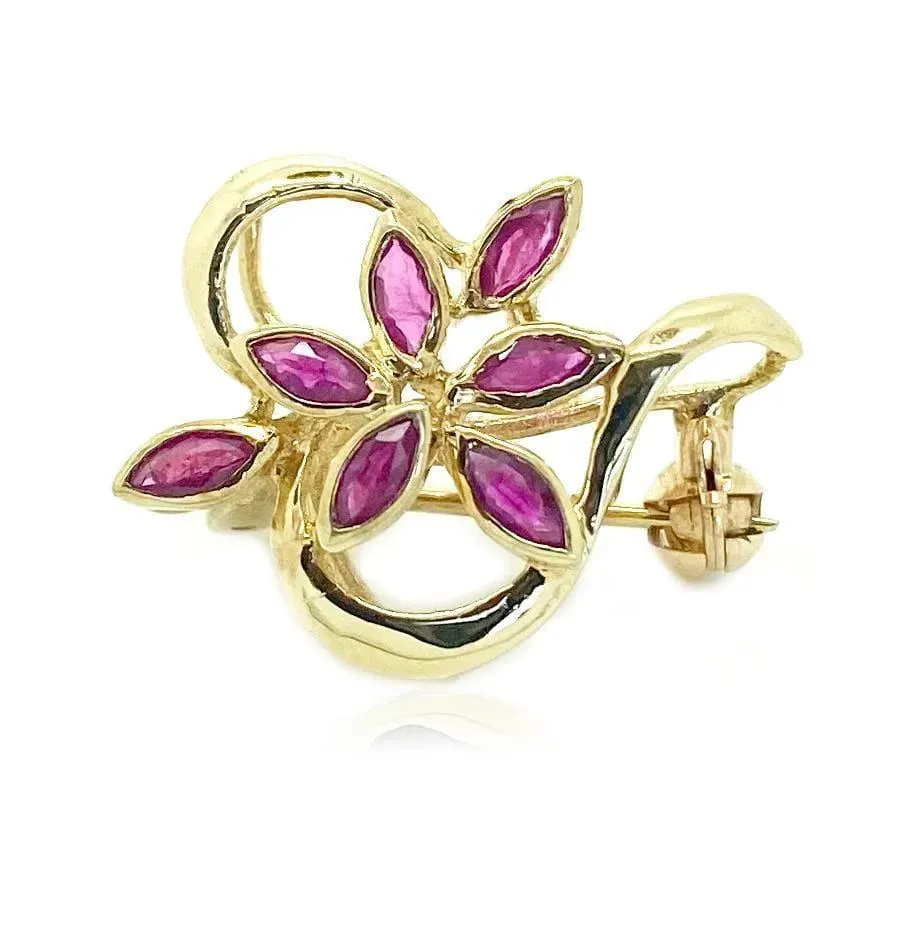 Vintage Ruby 9ct Gold Brooch