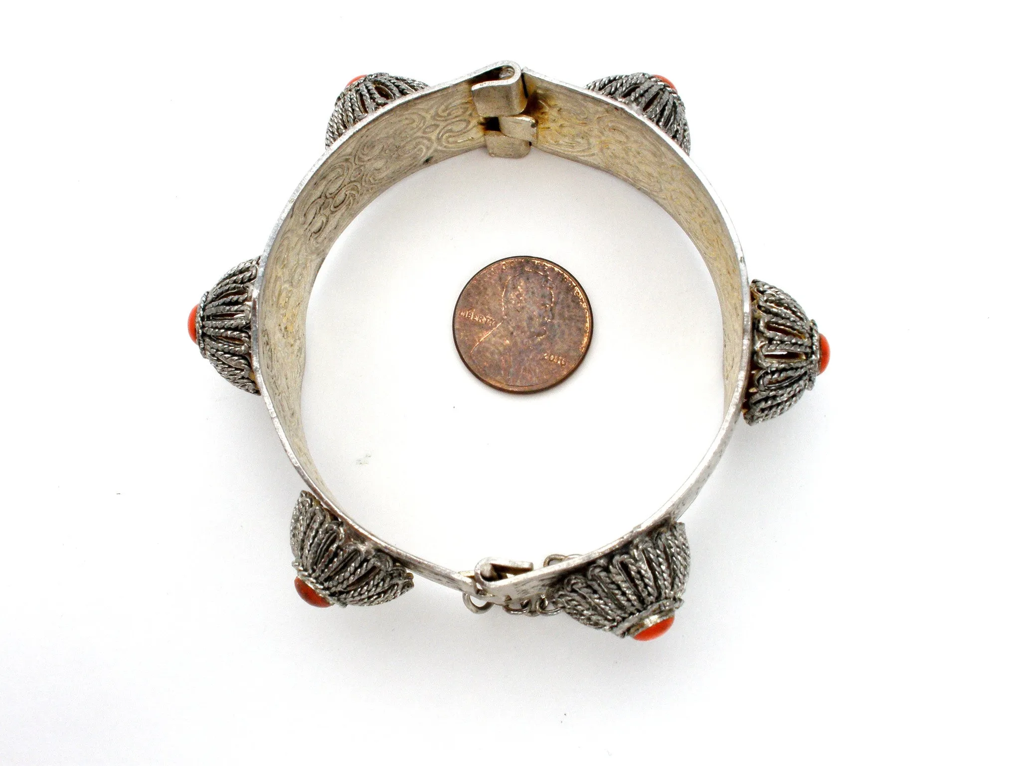 Vintage Tibetan Bangle Bracelet with Red Stone