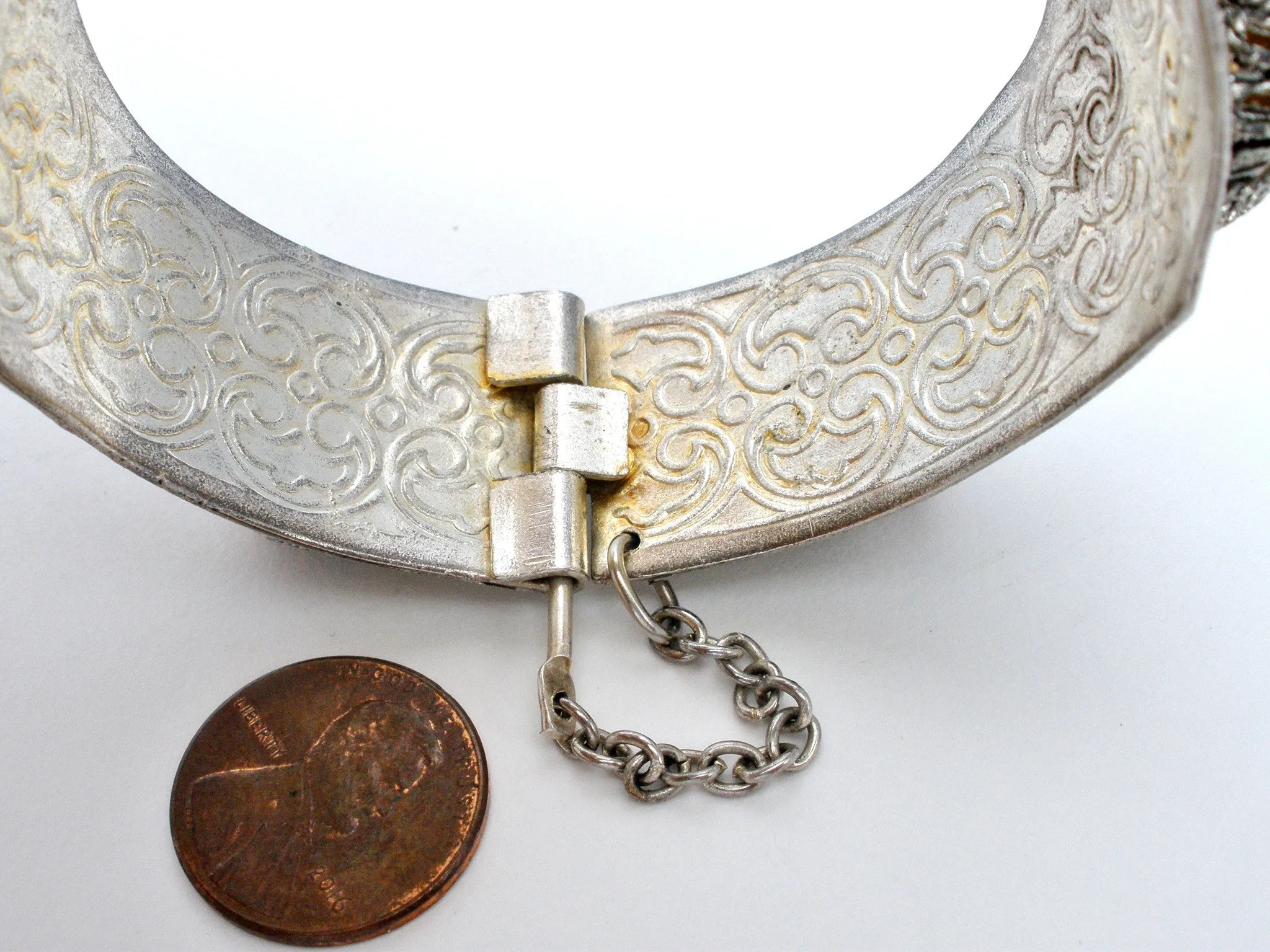 Vintage Tibetan Bangle Bracelet with Red Stone