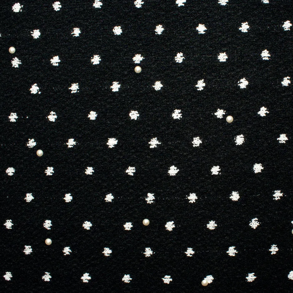 White Pearl & Spot Dark Blue Bouclé (A 2.30m Piece)