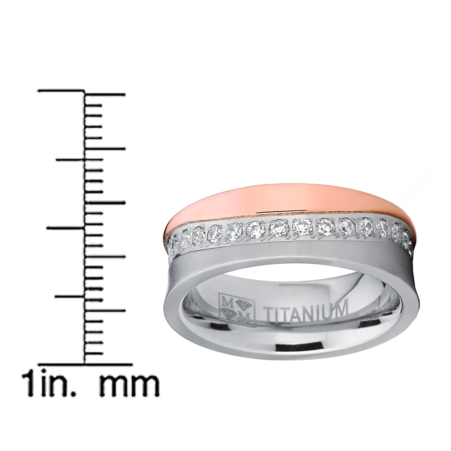 Women's Rose Gold Tone Duo Titanium Wedding Band Engagement Ring Cubic Zirconia