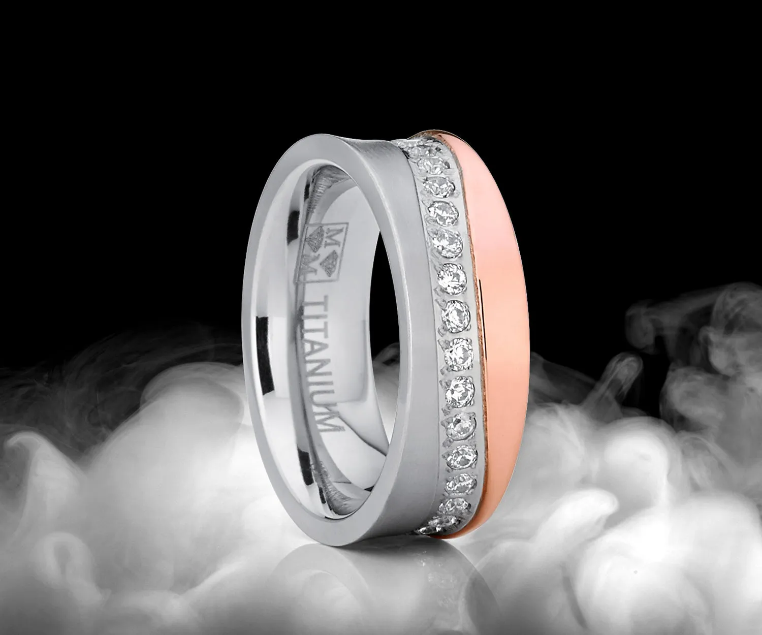 Women's Rose Gold Tone Duo Titanium Wedding Band Engagement Ring Cubic Zirconia