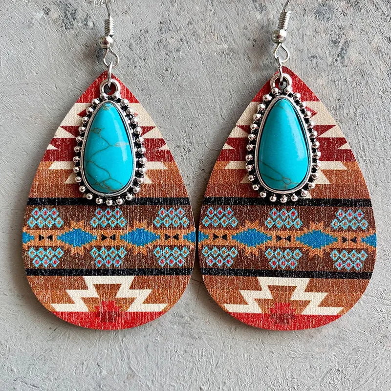 Women's Turquoise Pendant Retro Ethnic Style Fashion Earrings