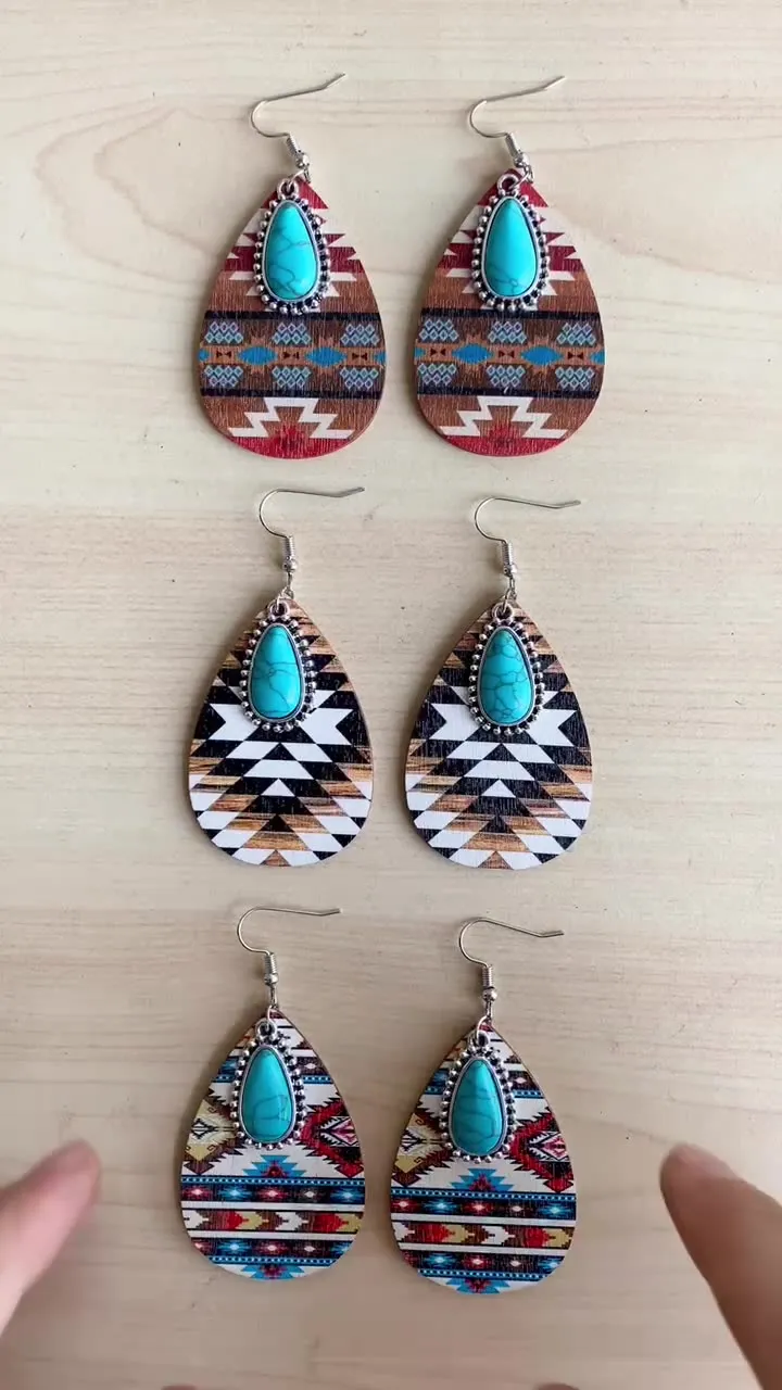 Women's Turquoise Pendant Retro Ethnic Style Fashion Earrings