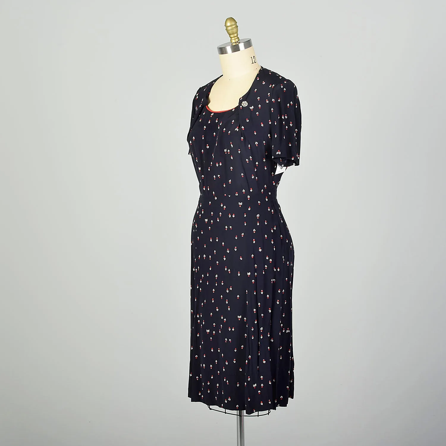 XL 1950s Dress Novelty Flower Print Navy Casual Summer Dress