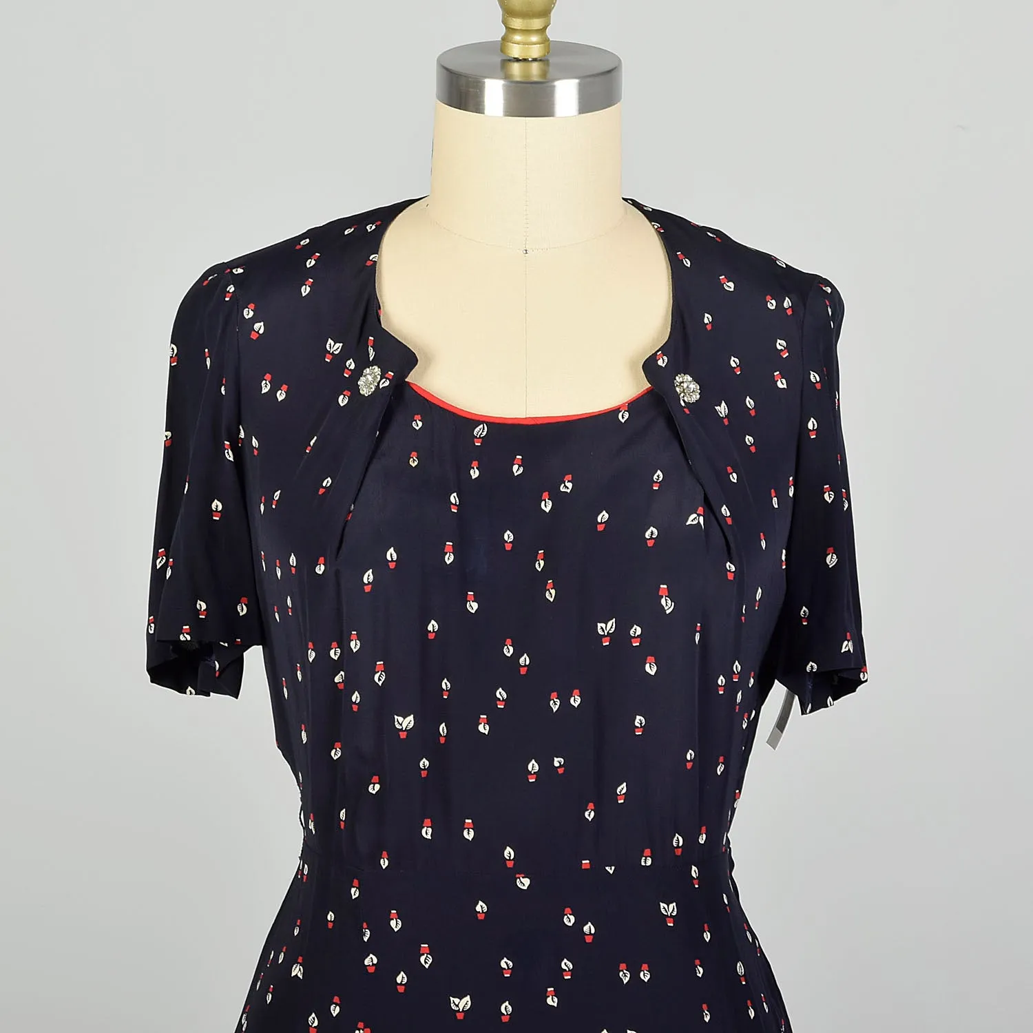 XL 1950s Dress Novelty Flower Print Navy Casual Summer Dress