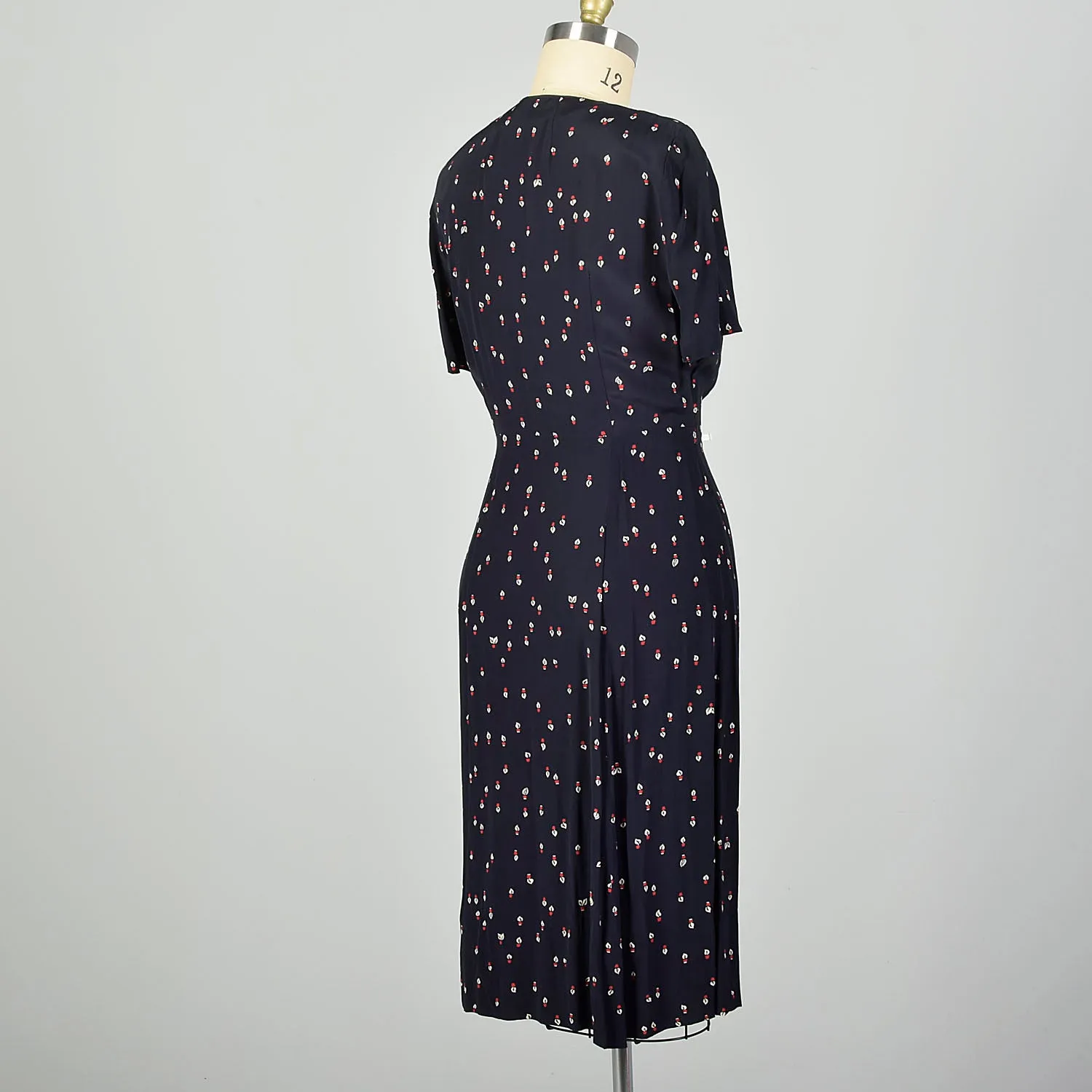 XL 1950s Dress Novelty Flower Print Navy Casual Summer Dress