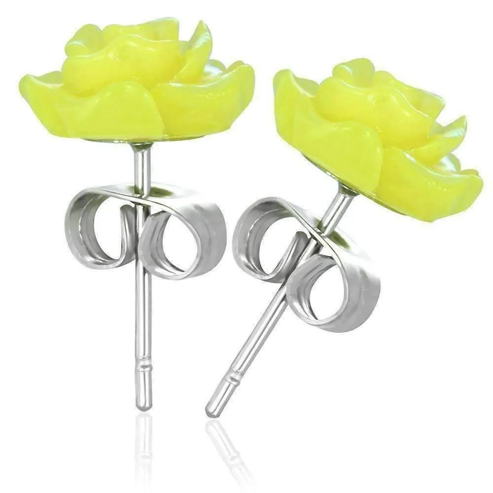 Yellow Rose Stud Stainless Steel 316 Earrings for Woman